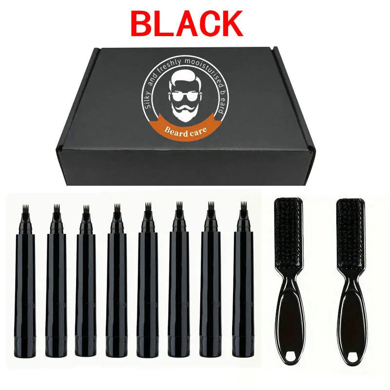 Beard Filling Pen Kit – Waterproof Beard Enhancer with Brush, Shaping & Coloring Tools for Men in Black or Brown