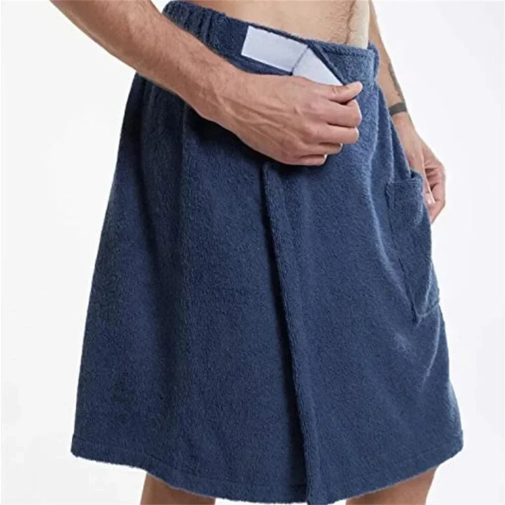 Men's Wearable Bath Towel - Soft Shower Wrap with Pocket for Spa, Gym & Beach