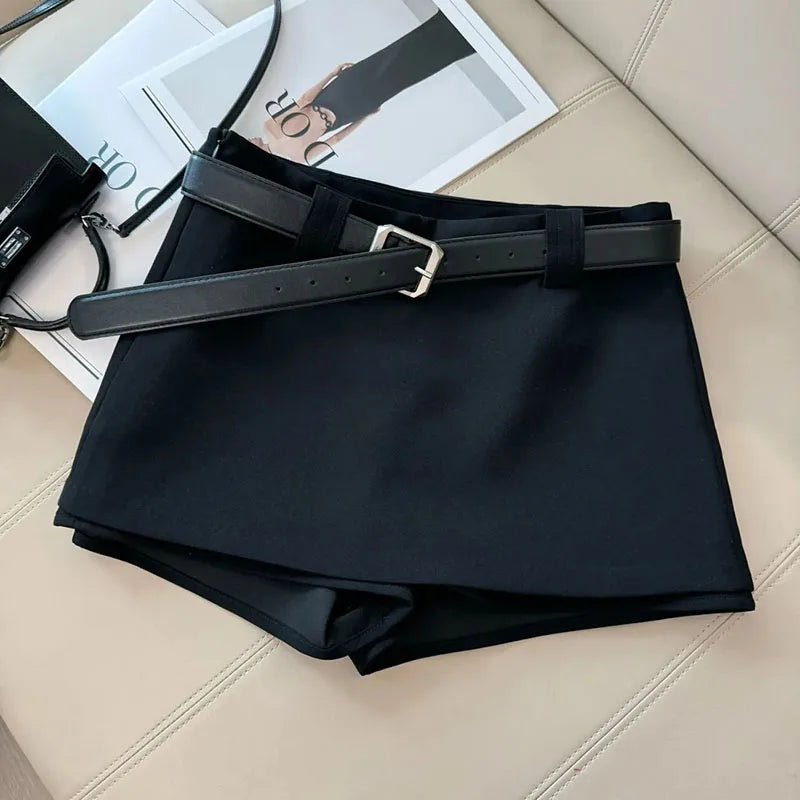 Black & White Office Skirt – Sexy Tight A-Line Hip Skirt with Belt, Stylish All-Match Ladies Fashion