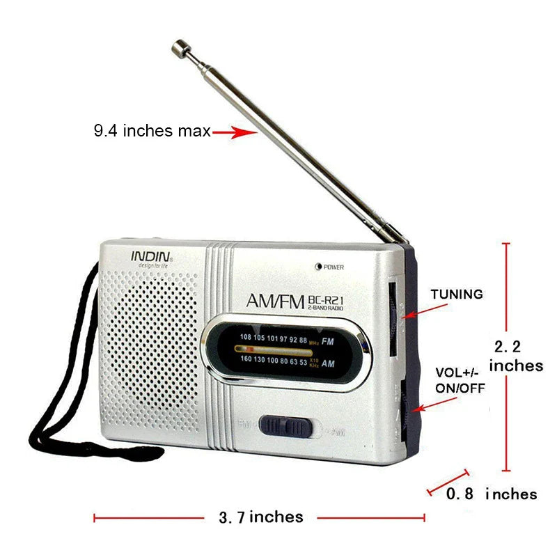 BC-R21 Mini AM/FM Radio — Battery-Operated Portable Receiver with Best Reception for Home, Running & Walking