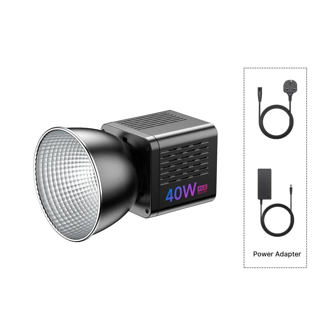 Ulanzi L024 40W RGB Video Light – 2500-6500K Bi-Color, 0-359° RGB COB Light with Mini Bowens Mount & 3400mAh Fill Light