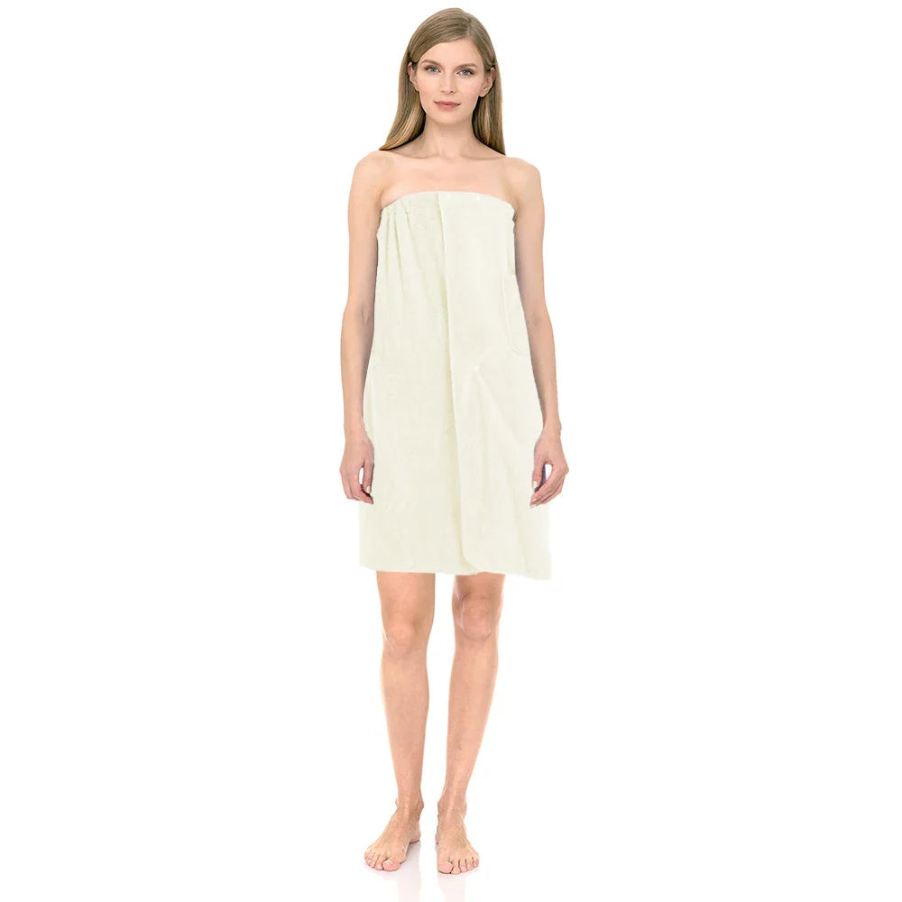 Absorbent Microfiber Bath Wrap Towel — Spa Shower Robe with Elastic Top, Solid Color