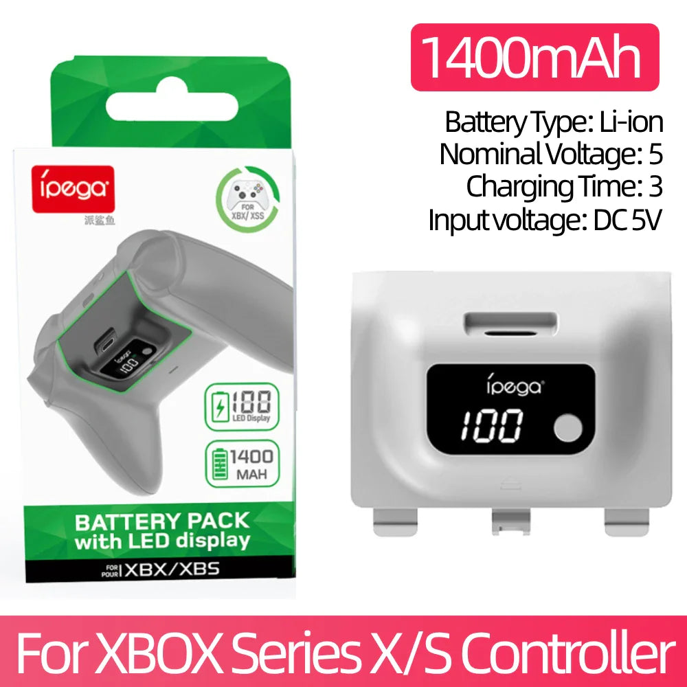 Wireless Gamepad Rechargeable Battery 1400mAh — Digital Display Replacement for Xbox Series X/S Controller