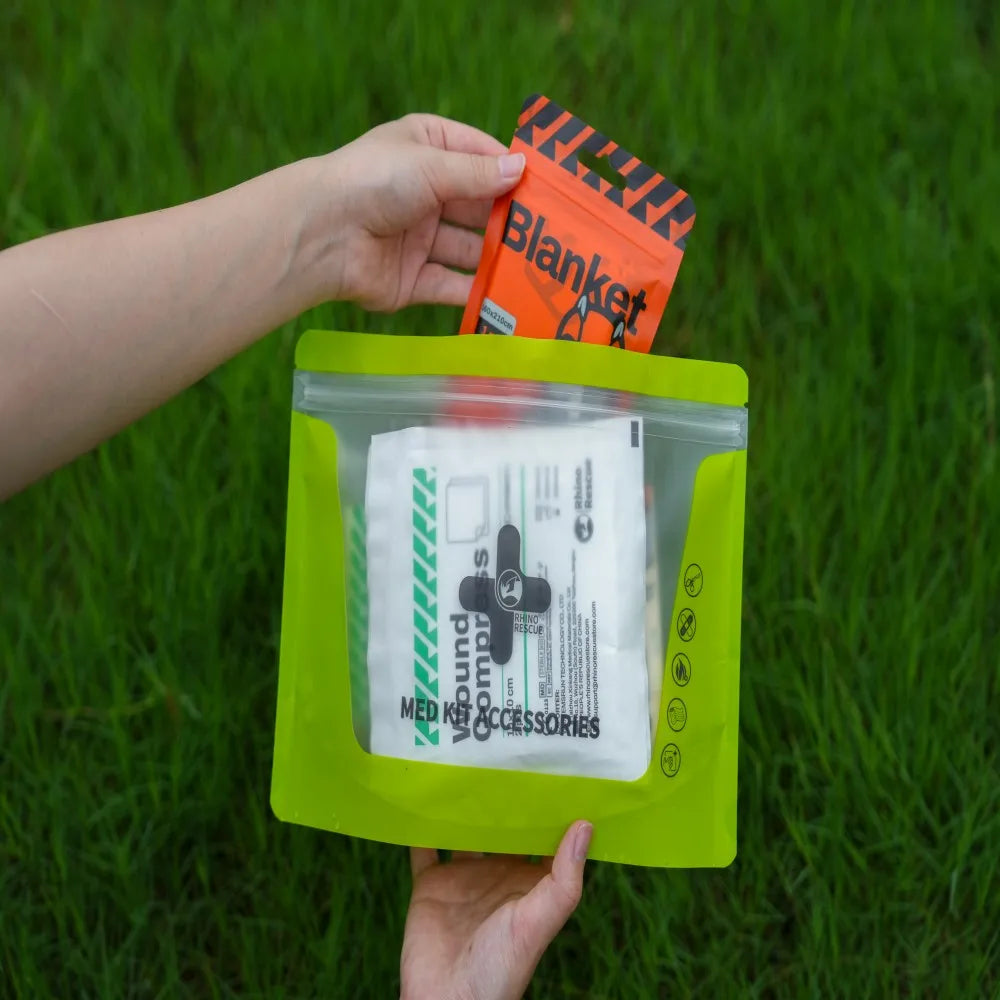 Rhino Rescue Outdoor & Home First Aid Kit Refill Bag – Emergency Survival Supplies with Blanket, Bandages, Gauze Pads & Trauma Shears