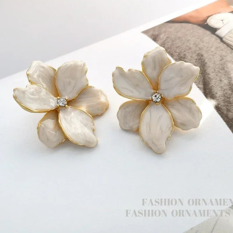 Modern 925 Silver Red Flower Stud Earrings — Spring/Summer Popular Big Earrings for Women & Girls, Fashion Jewelry Gift