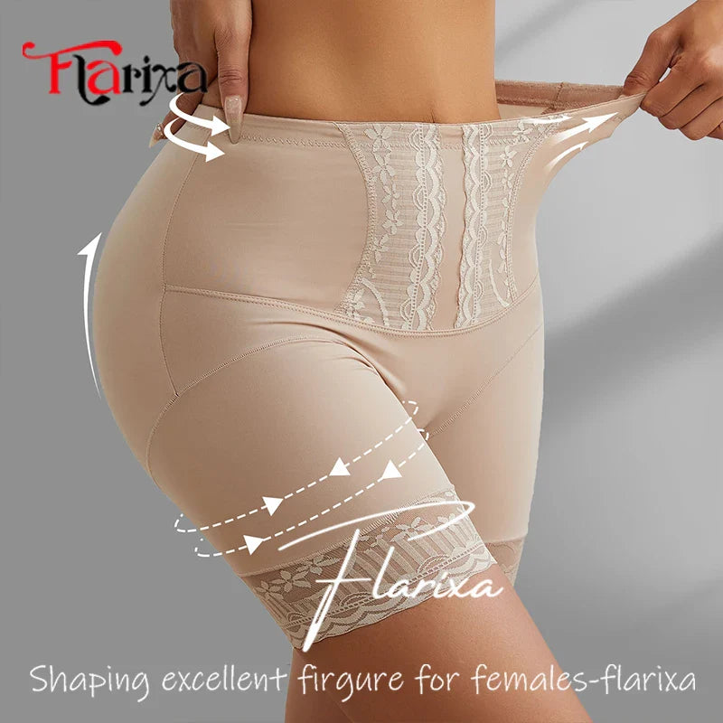 Flarixa High Waist Lace Safety Shorts – Women’s Belly Compression Shapewear Anti-Chafing Thigh Boxer Shorts