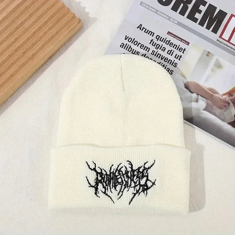 Winter Knitted Beanie Hat for Men & Women – Gothic Punk Street Style Skull Cap, 100% Acrylic Warm Fashion Beanies