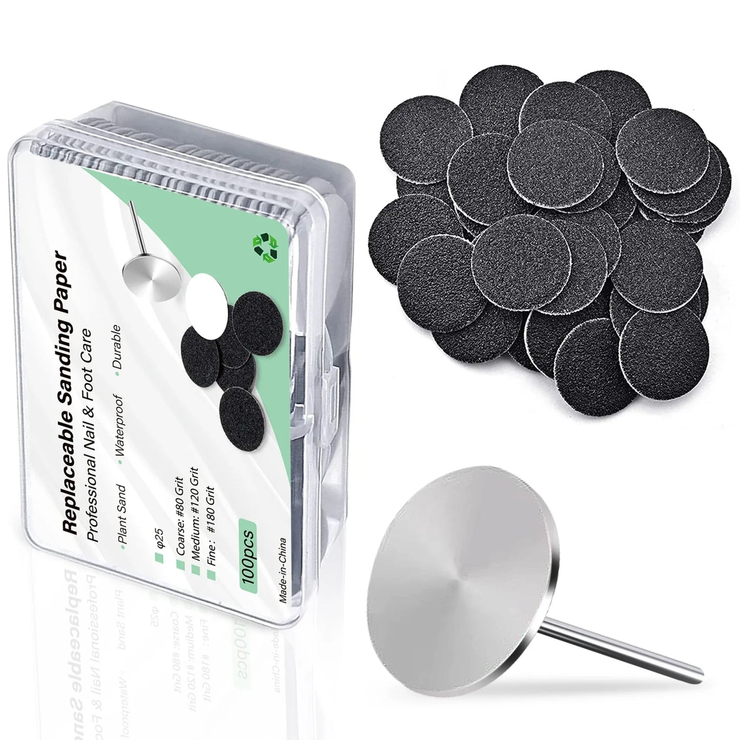 100-Piece Pedicure Sanding Paper Set — Replaceable Foot Callus Removal Discs with 1 Pedicure Disk Pad