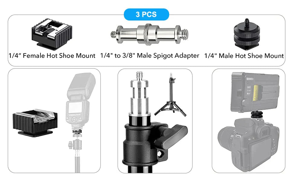 26PCS Camera Screw Mount Set – 1/4" & 3/8" Threaded Converter Adapters with Flash Shoe Mount