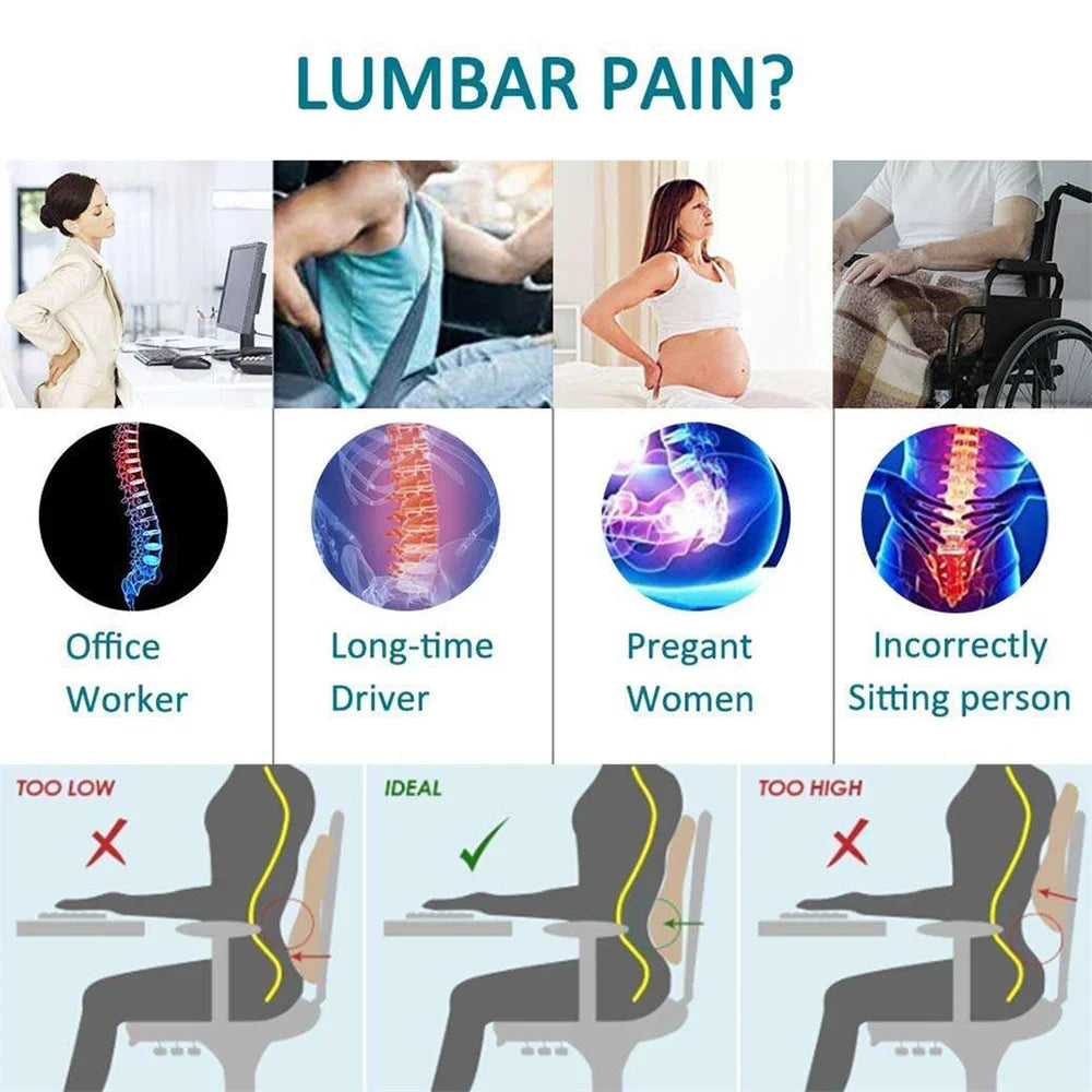 Memory Foam Lumbar Support Pillow – Relieve Back Pain with Soft, Comfortable Waist Cushion for Office, Home & Car