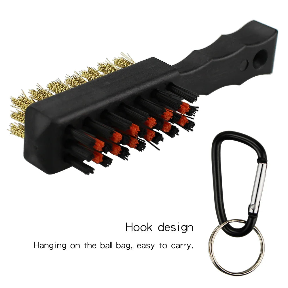 Double-Sided Golf Club Cleaning Brush with Brass & Nylon Bristles – Portable Groove Cleaner with Keychain