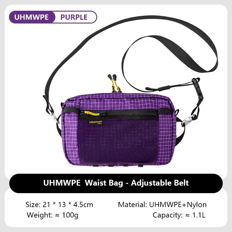 Dyneema Fiber Waist Pack - 1.1L Ultralight Waterproof Multi-Pocket Bag for Cycling, Running, Hiking & Camping