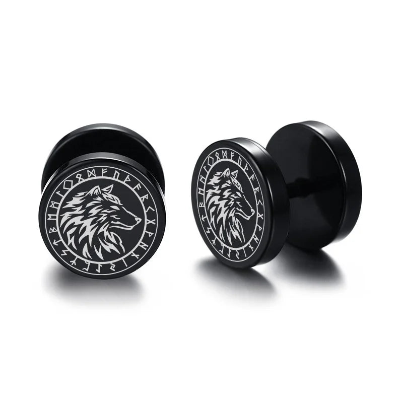Vnox Men's Viking Black Stud Earrings - Vegvisir & Norse Valknut, Cool Punk Stainless Steel Set