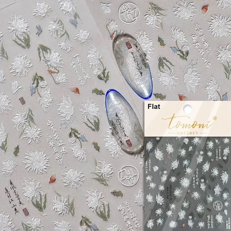 Floral Nail Art Stickers - White Rose Lily Daisy Peony Cherry Blossom & Magnolia Manicure Decals for DIY Nails
