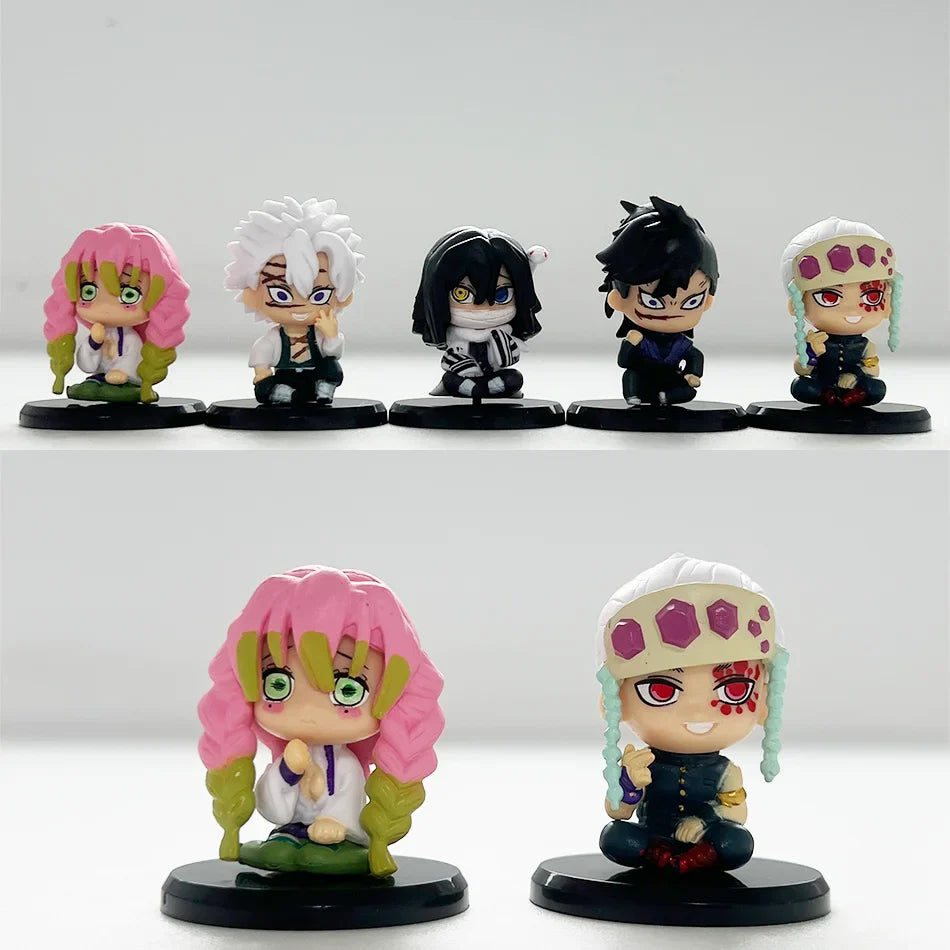 5PCS Q-Version Demon Slayer Sitting Ghost Dolls – Tanjiro, Nezuko, Inosuke PVC Figure Toys for Gifts