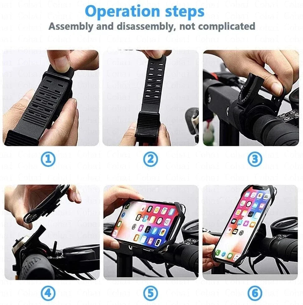Silicone Bicycle Phone Holder - Universal Handlebar Mount for 4–6.5 Inch Smartphones & Motorcycles