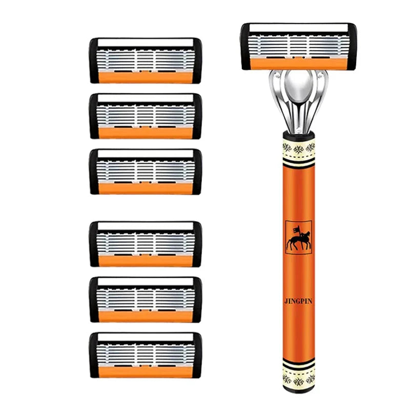 Men’s 6-Layer Safety Razor Set – High-Quality Stainless Steel Shaver with Replaceable Blades