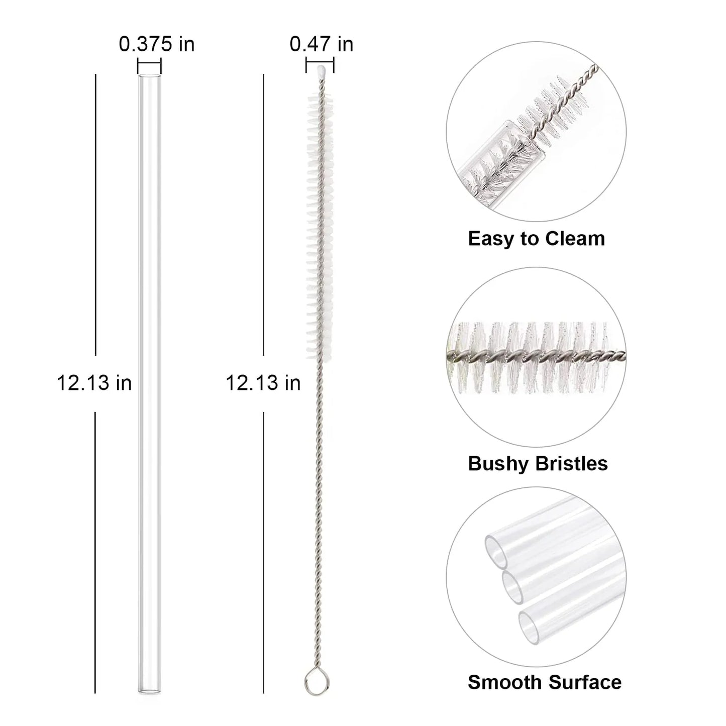 6 Pack Replacement Straws Compatible with Stanley 20 oz, 30 oz, 40 oz Cup Tumbler - Includes Cleaning Brush