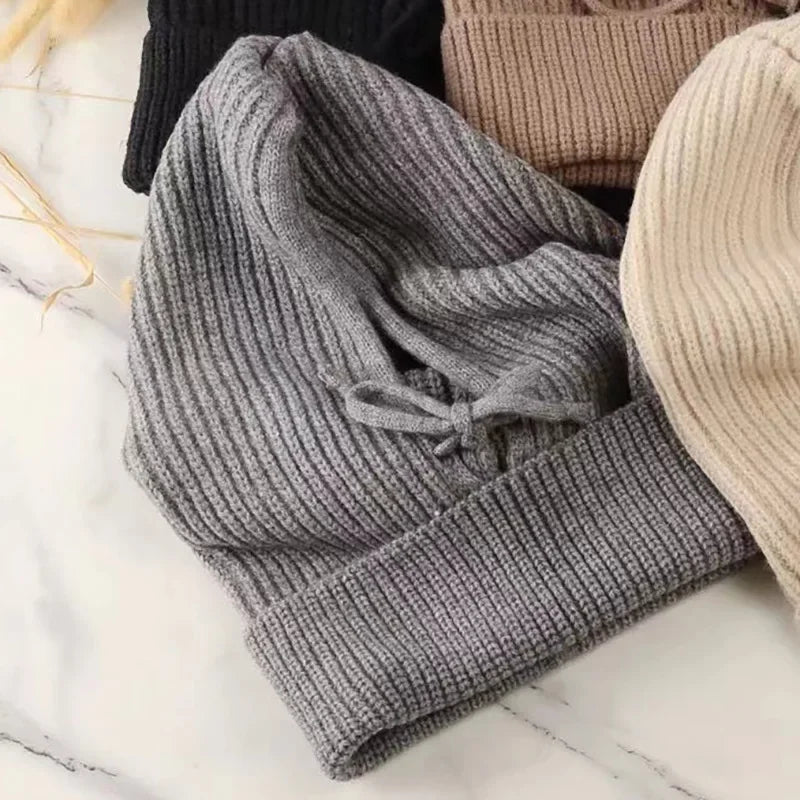 Knitted Hooded Balaclava Caps – Winter Korean Style Outdoor Warmer, One-Piece Neck Collar Beanie Hat for Women
