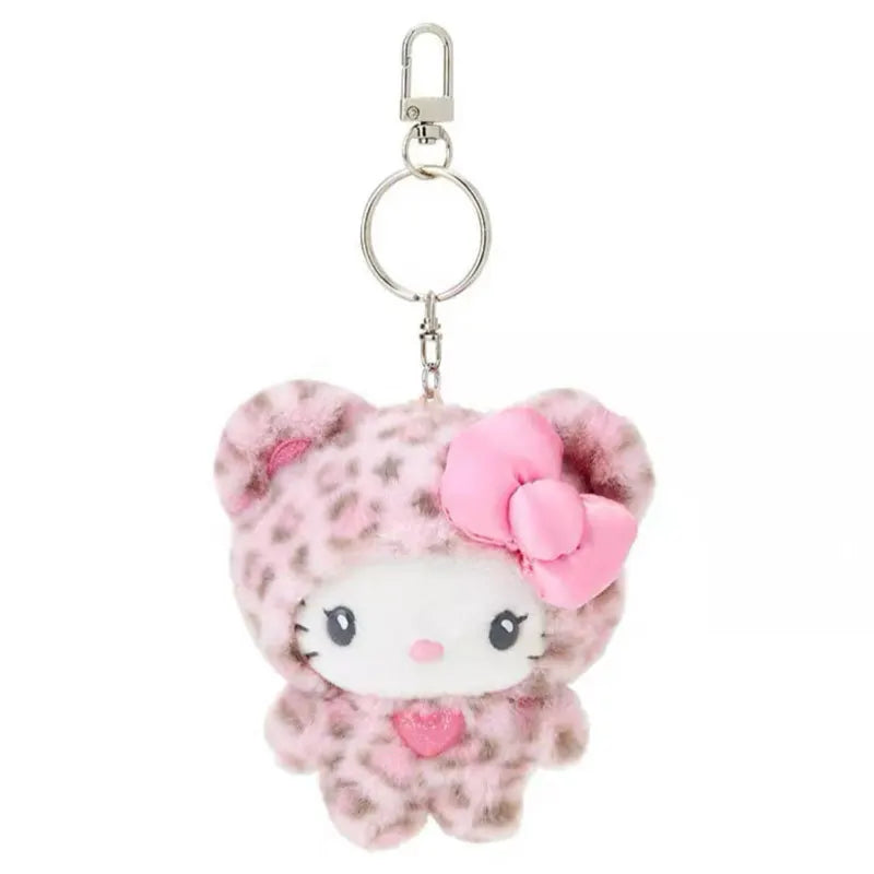 Sanrio Leopard Print Bear Hello Kitty Keychain – Plush Doll Pendant, Cartoon Kitty Cat Bag Decoration, Perfect Gift