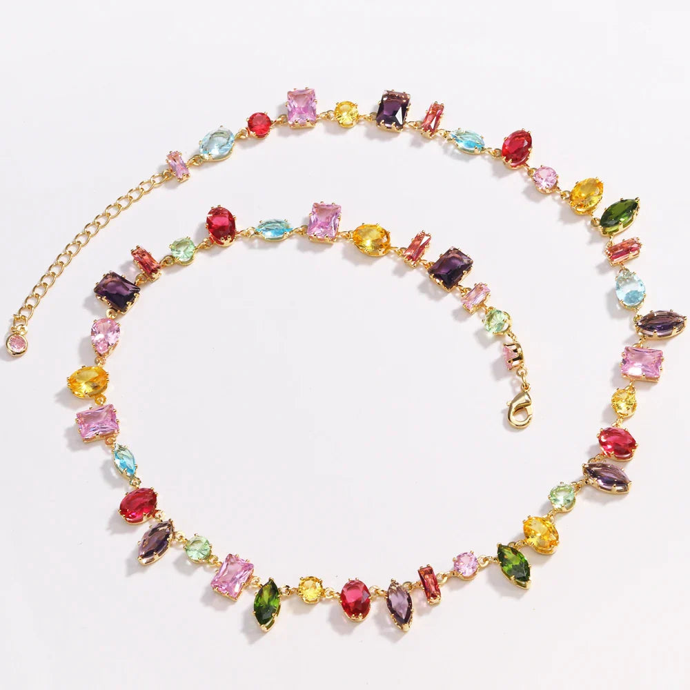 18K Gold Plated Crystal Zircon Necklace – Luxury Colorful Fashion Jewelry for Women, Party & Evening Accessories