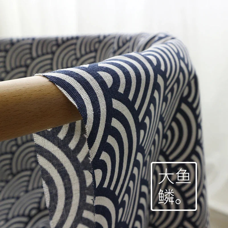 150x50cm Cotton Linen Blue Retro Fabric – Handmade DIY Material for Tablecloths, Curtains, Bento Bags & Storage Bags