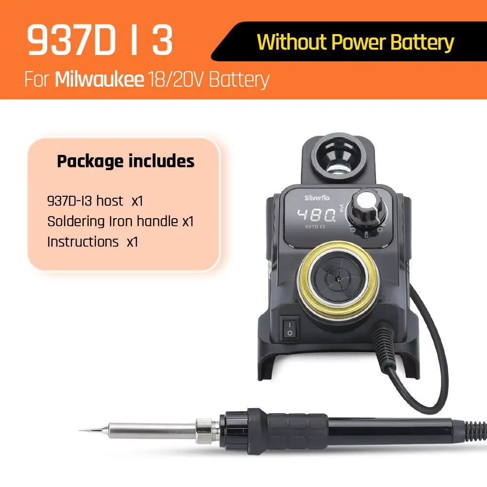 Silverflo 937DI Cordless Soldering Station – Portable 18V/20V Soldering Tool with Sleep Mode for DEWALT, Milwaukee, Makita Batteries