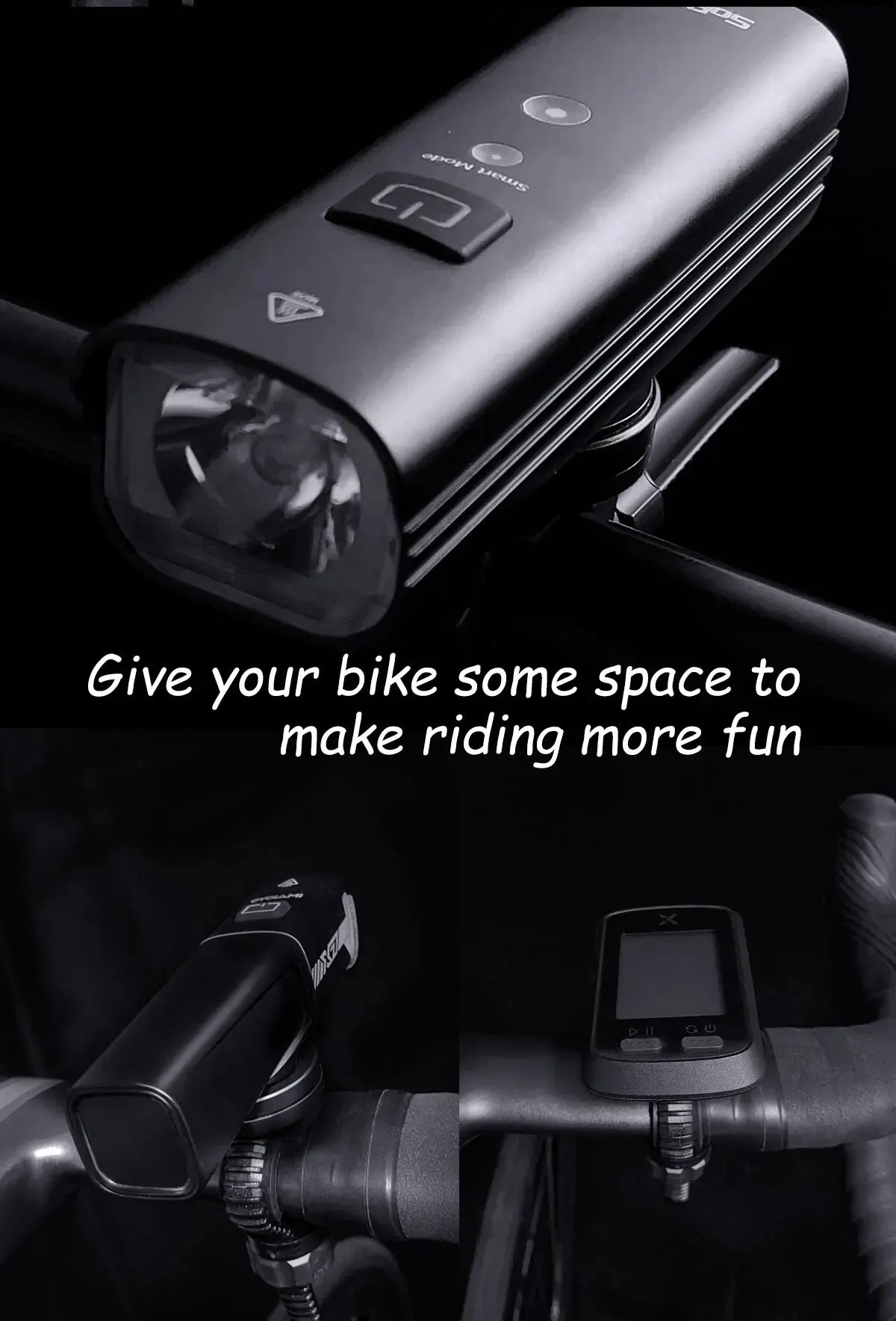 CYCLAMI S6 Bike GPS Computer Mount — Universal Rotatable Headlight & Bicycle Light Holder for Garmin, XOSS