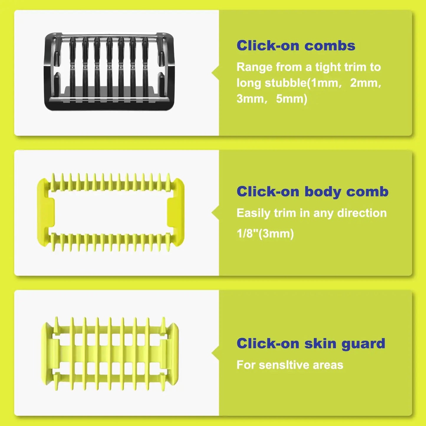 7/8 Guide Comb Guards for Philips OneBlade – Compatible with QP2520, QP2530, QP2620, QP2630, QP6510, QP6520, QP6620, Beard Trimmer & Face Hair Clippers