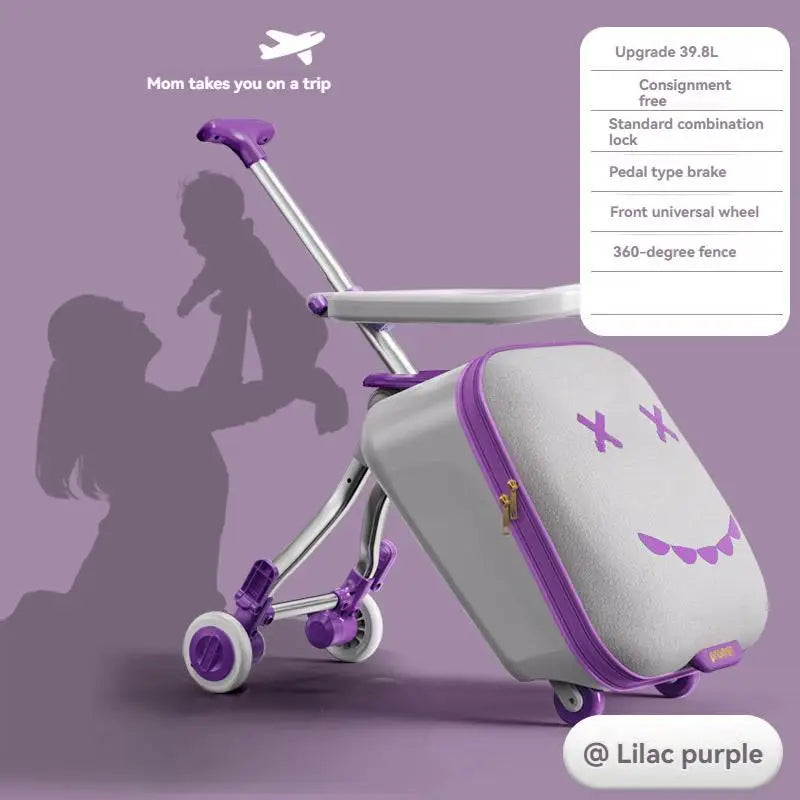 Cartoon Children's Ride-On Trunk — 20-Inch Foldable Baby Travel Box & Rideable Car Bag