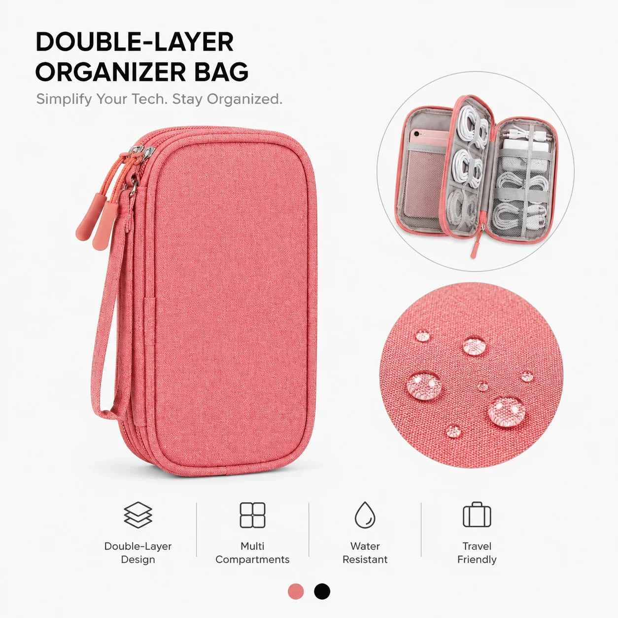 Travel Tech Organizer Bag - Portable Cable, Charger, Power Bank & SSD Storage Case for Electronics Accessories