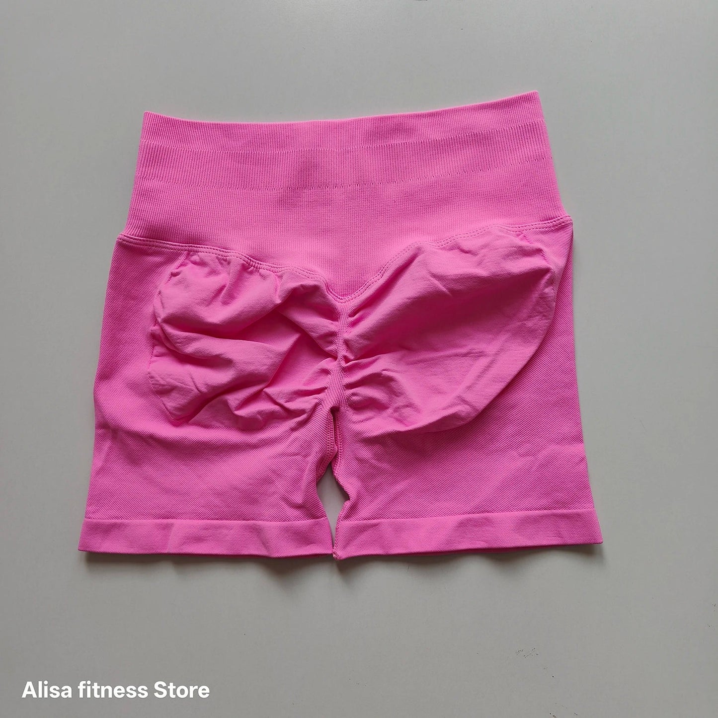 Summer High Waisted Yoga Shorts - Seamless Tummy Control Fitness Running Shorts with Solid Color Stretch Leggings Style