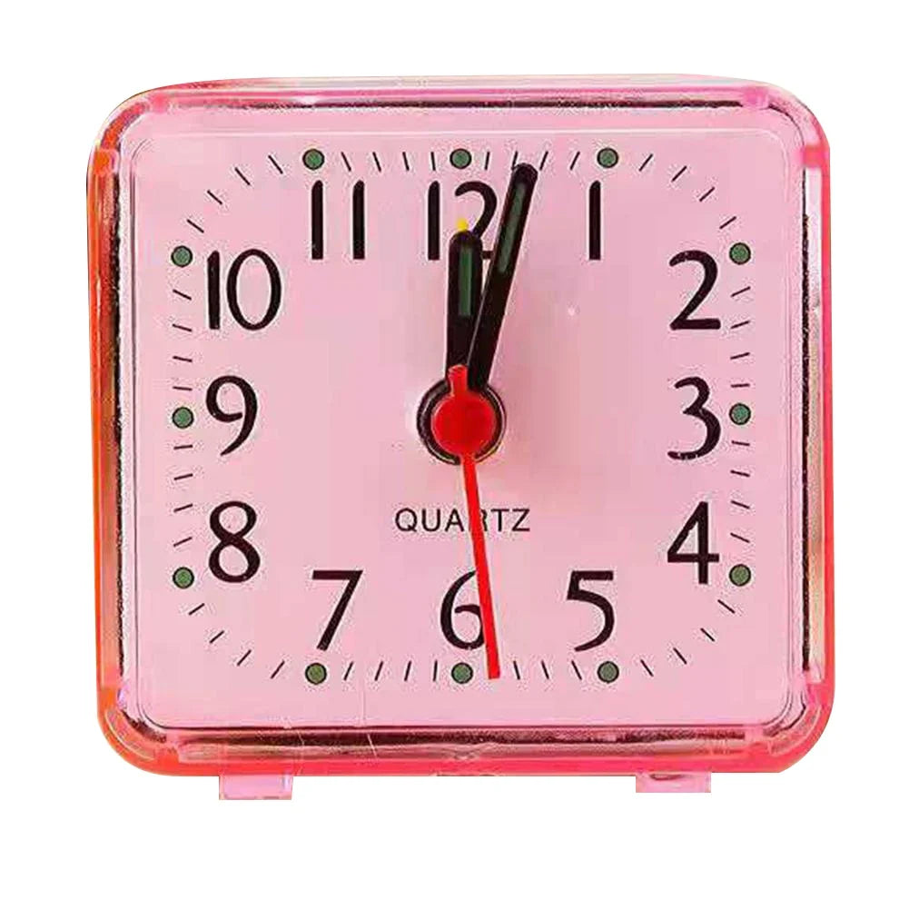 Square Candy Color Quartz Alarm Clock – Small Bedside Battery-Powered Student Bedroom Wake-Up Clock with Beeping Sound