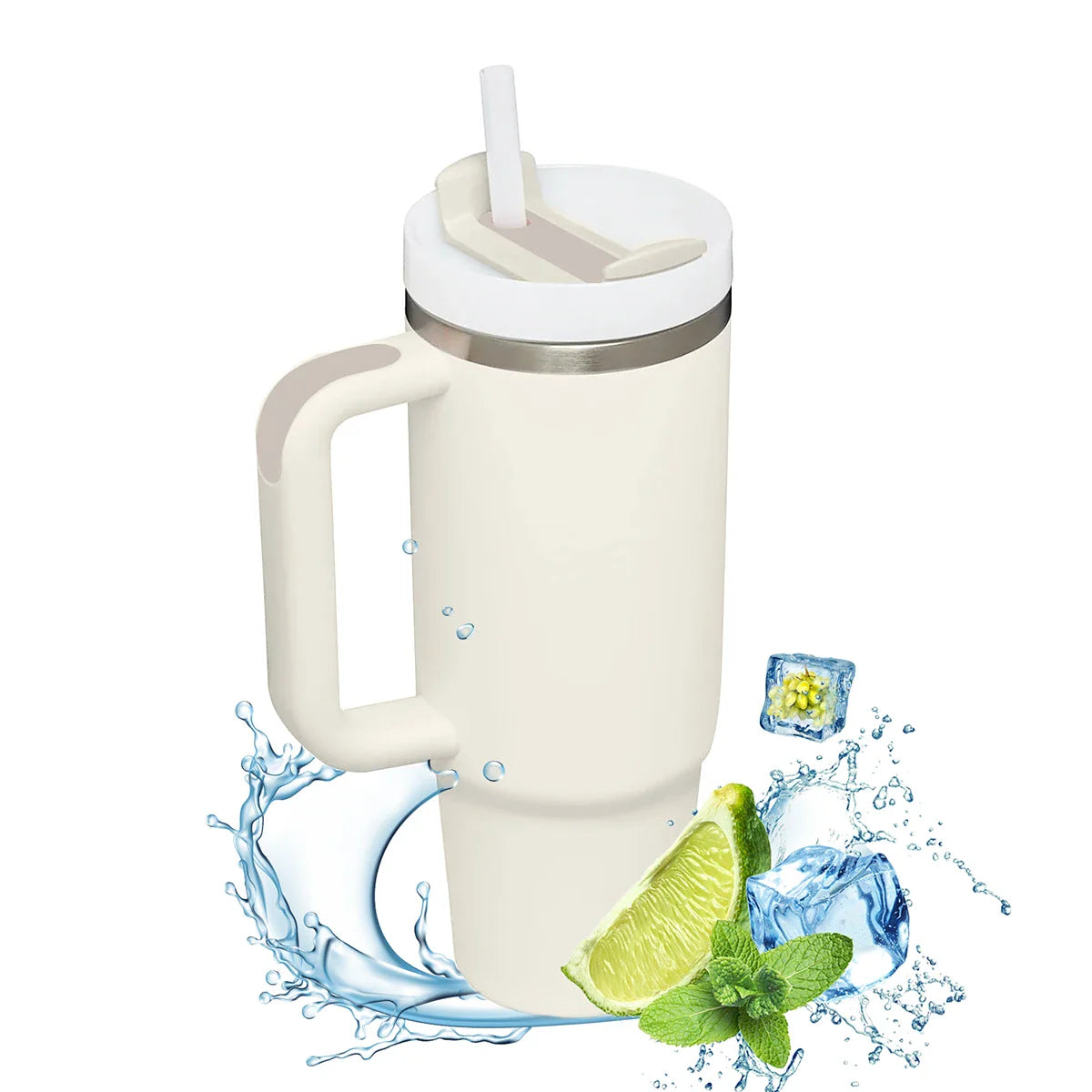 1200ml Insulated Stainless Steel Tumbler with Handle – Portable Thermal Mug for Hot & Cold Coffee with Straw