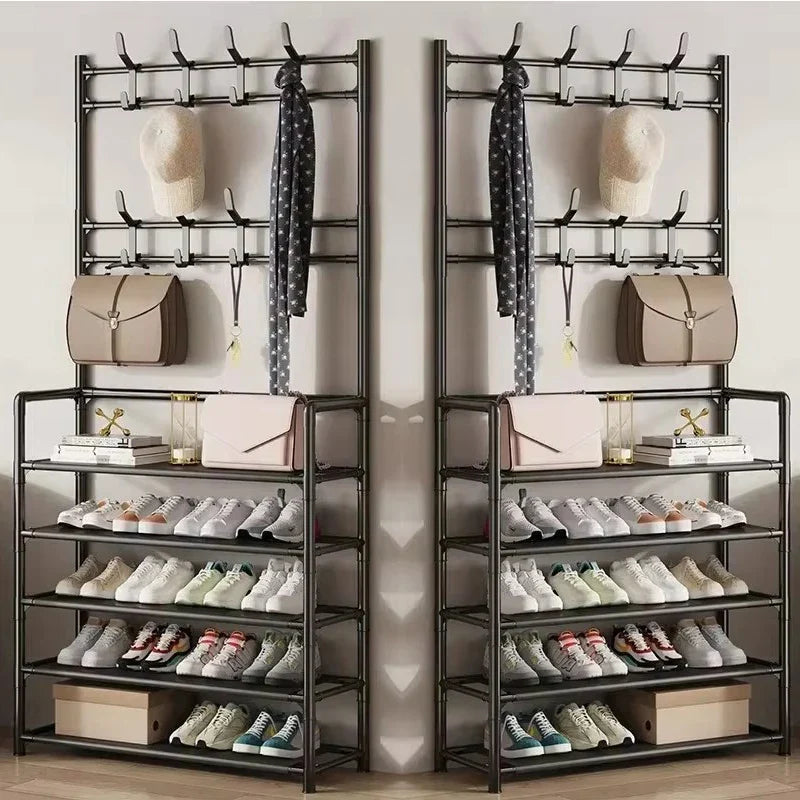 Multi-Layer Clothes Hanger & Shoe Rack – DIY Floor-Standing Hat and Shoes Organizer for Living Room Storage