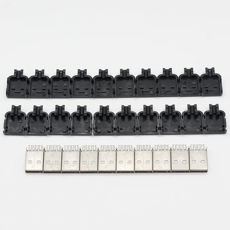 10-Pack USB 2.0 Type-A Male Connector Kit - 4 Pin Solder Assembly Plug Adapter for Data Connection