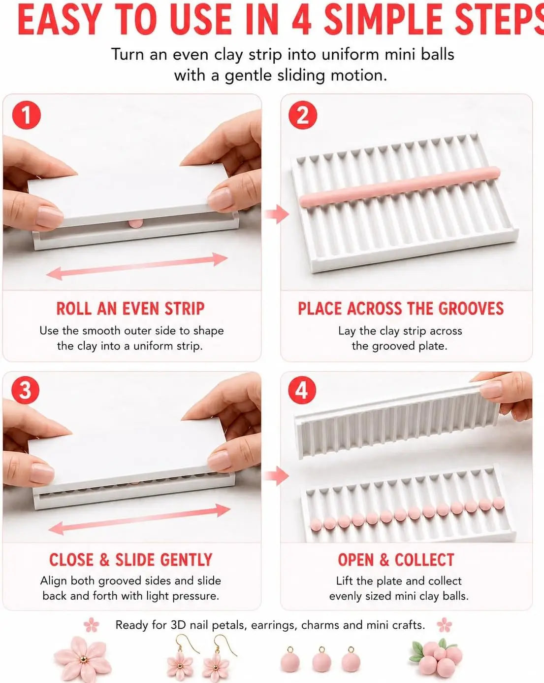 3D Nail Art Gel Bead Roller Set - Clay Ball Maker Tool for 2mm 3mm 4mm 5mm 3D Flowers