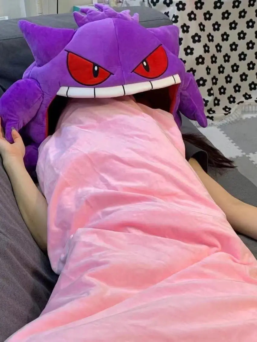 Cartoon Anime Pokémon Gengar Sleeping Pillow – Dual-Purpose Nap Blanket & Plush Toy Doll
