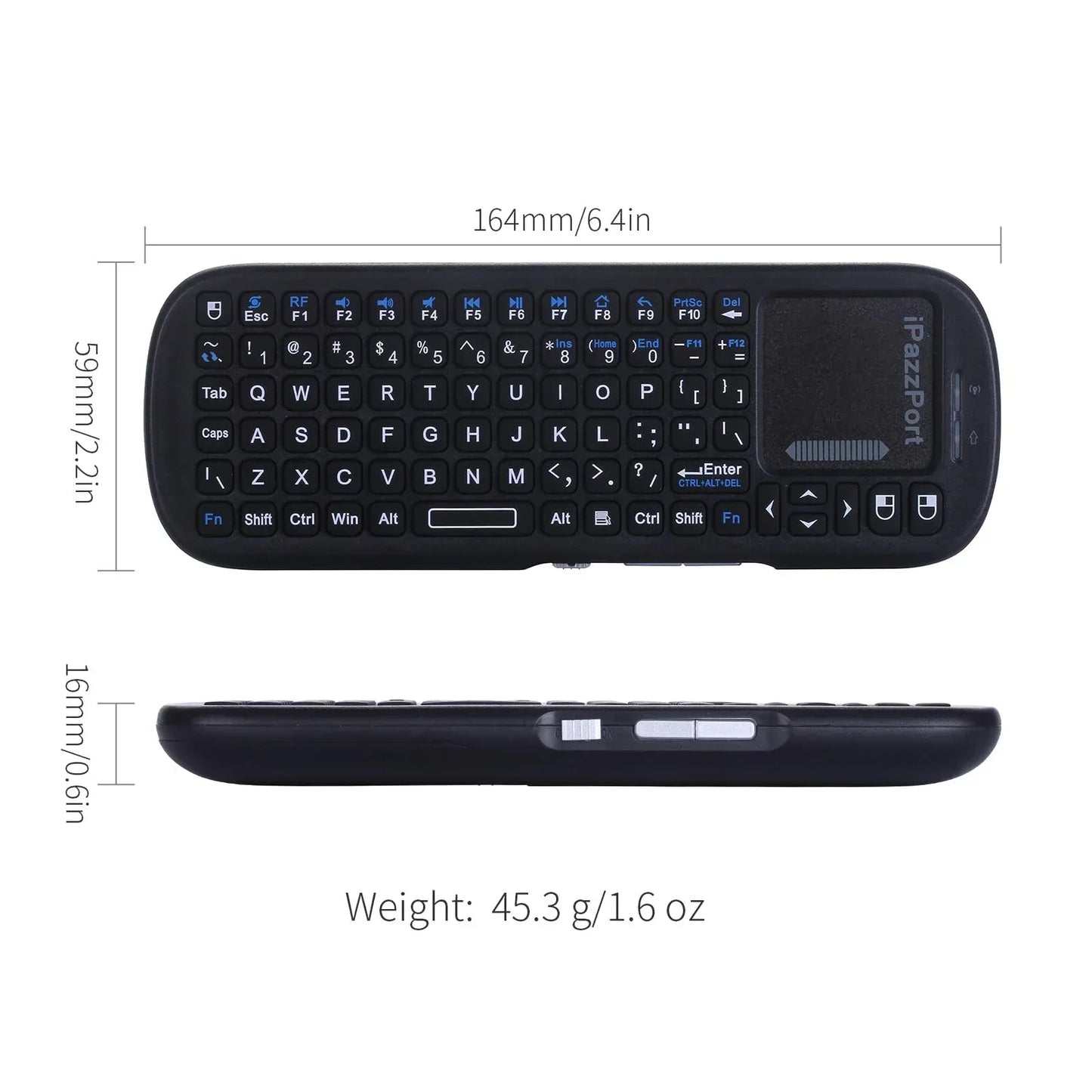 iPazzPort Mini Wireless Keyboard with Touchpad – Bluetooth & 2.4GHz for Android TV, PC, Tablet, PS4, Raspberry Pi