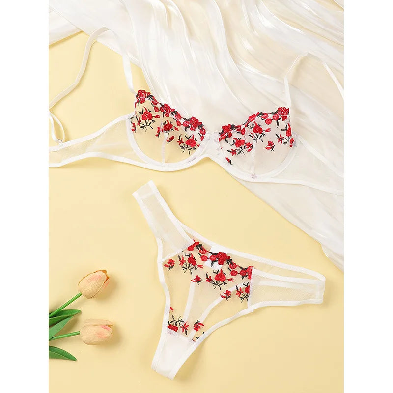 Sexy Lace Floral Lingerie Set for Women — Transparent Bra & Underwear Party Set, Sizes S-XL
