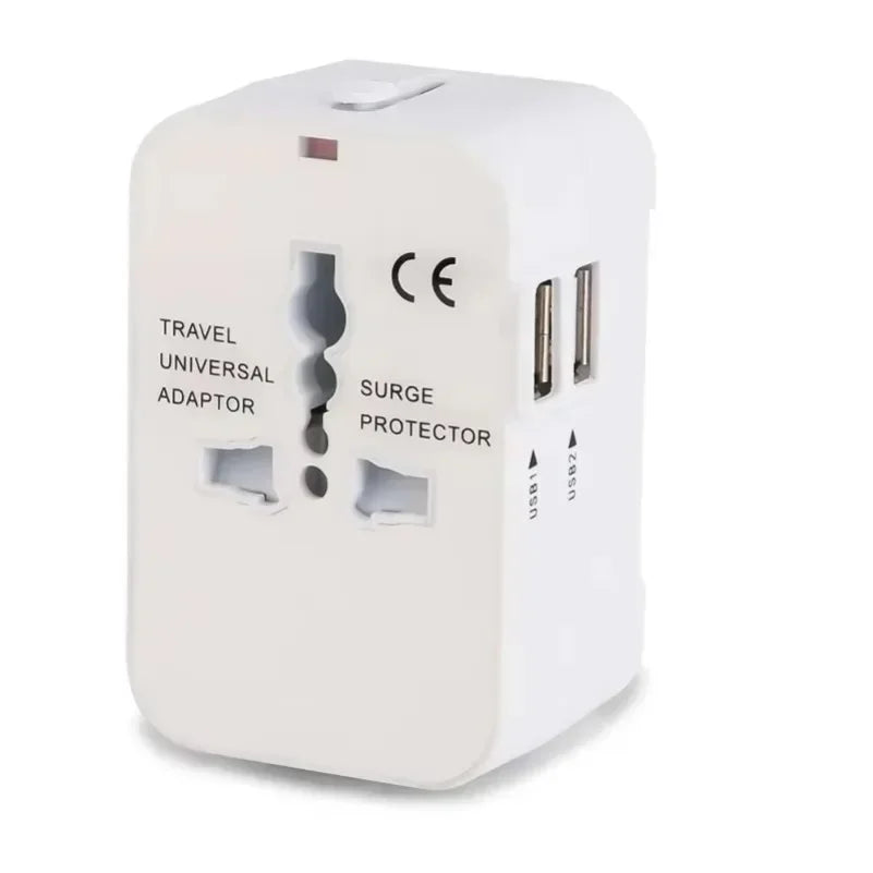 All-in-One Foldable Universal Travel Adapter – EU, UK, US, AU Power Charger with Dual USB 2.1A Ports and Outlet Converter Socket