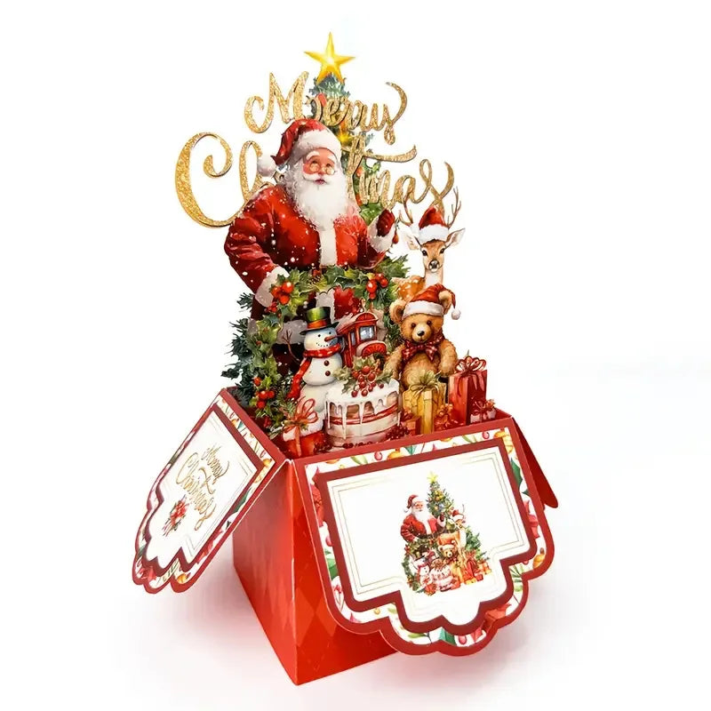 Christmas Party Greeting Cards — 3D Pop-Up Santa Card w/ Envelope | Merry Christmas & New Year 2026