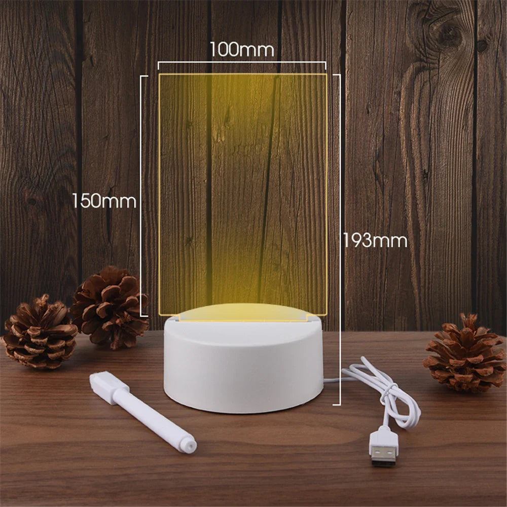 Transparent Luminous LED Night Light - USB-Powered Acrylic Light with Erasable Message Board and Calendar, Desktop Ornament
