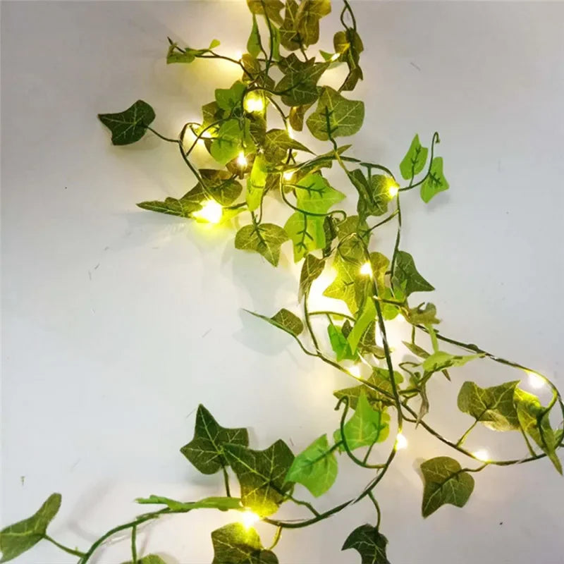 Flower Green Leaf String Lights — Battery-Powered Artificial Vine Fairy Light Garland for Wedding, Christmas Tree & Home Decor