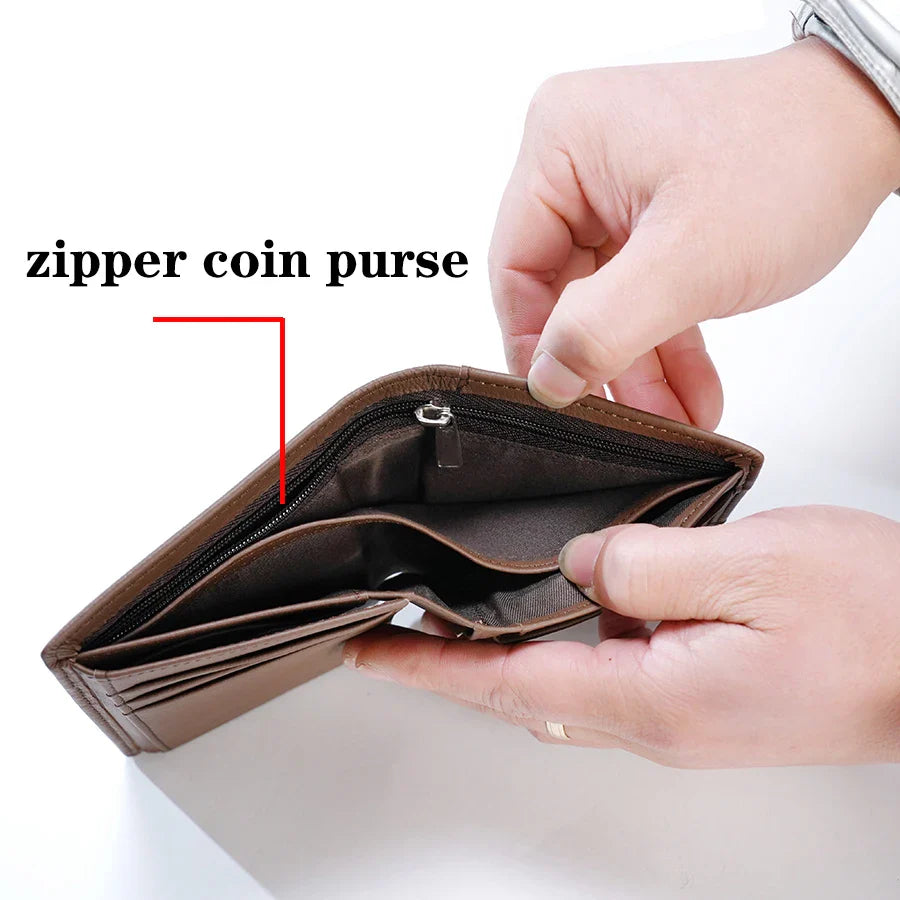 Genuine Leather RFID Anti-Theft Men’s Wallet with Coin Purse – Short Slim Card Holder Wallet for Men & Women Multi-Function Leather Purse