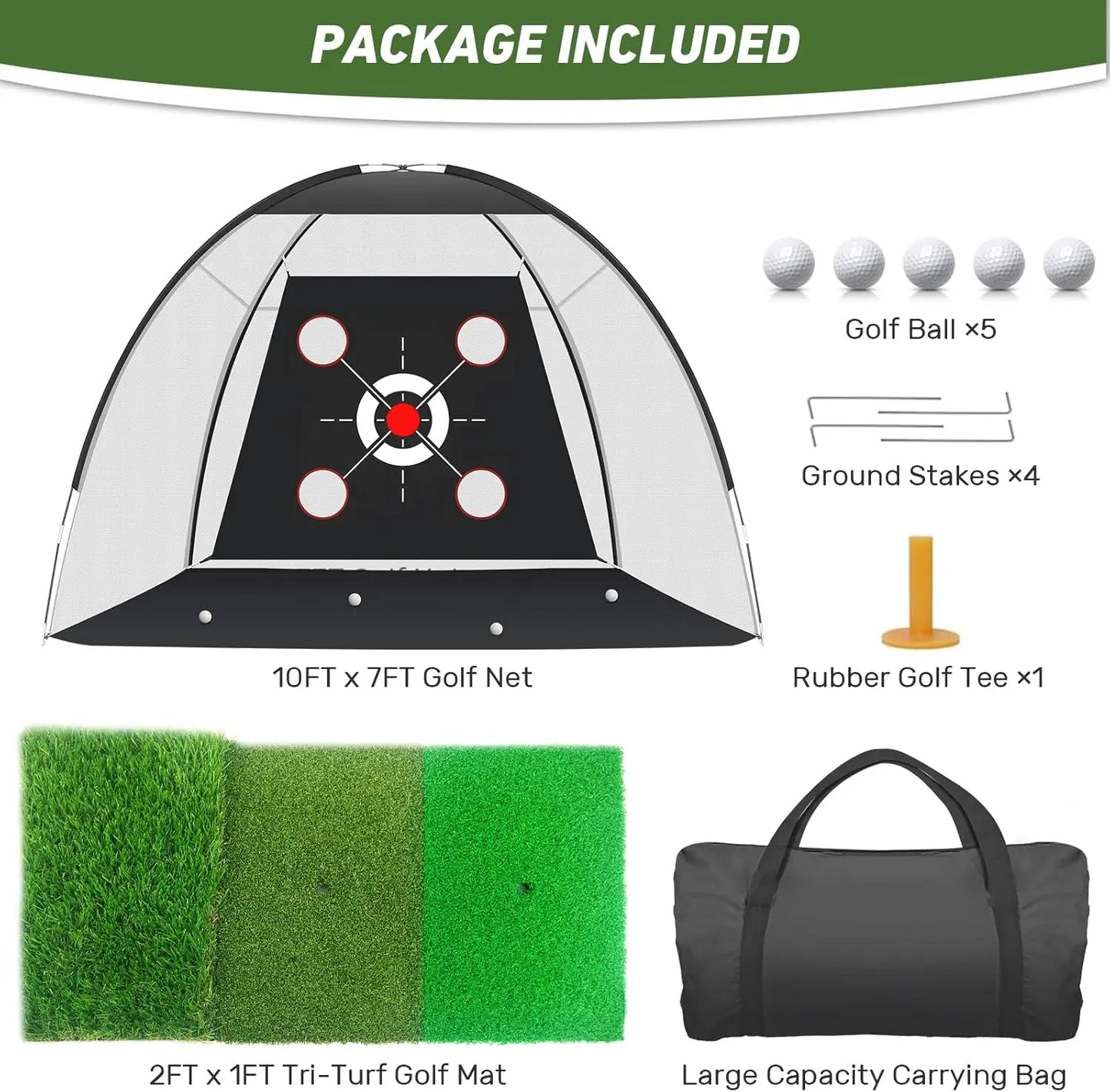 10x7FT Golf Practice Net with Mat & Target Balls – Backyard Driving, Chipping & Swing Training Aid for Home Golf Improvement