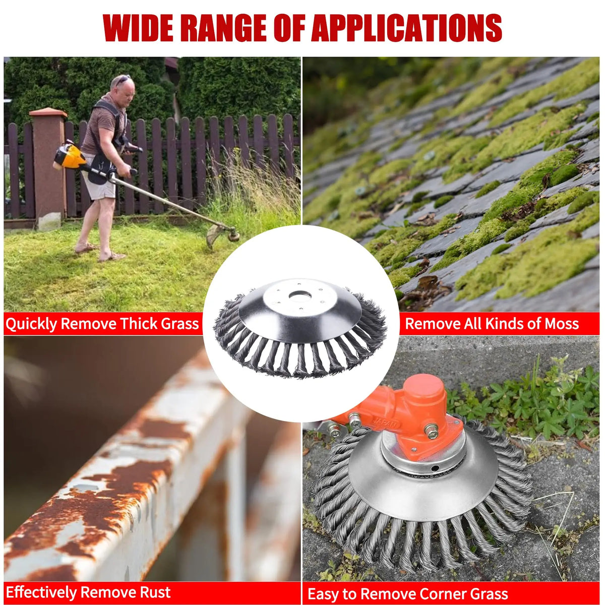 8 Inch Steel Wire Rotary Brush Cutter Trimmer Head for Weed, Moss & Rust Removal – Heavy Duty String Trimmer Blade Attachment