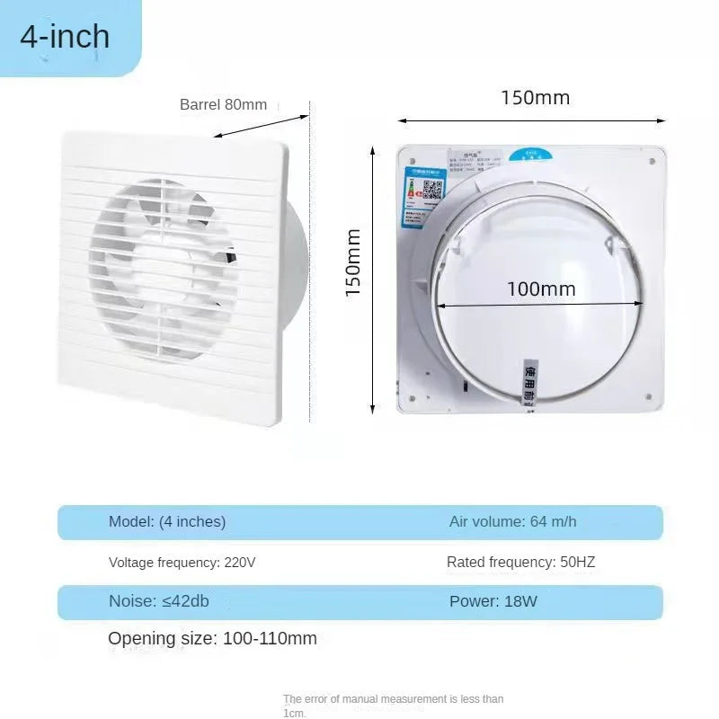 4"/6"/8" Electric Exhaust Fan – Powerful Mute Wall & Kitchen Duct Ventilation Fan