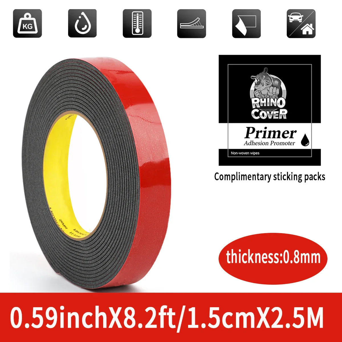 Extra Strong Double-Sided Acrylic Foam Tape – Waterproof, High-Temp Mounting Pad for Car & Home Use