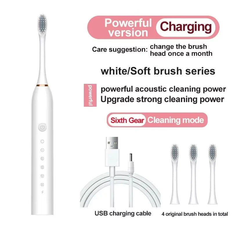 Automatic Electric Toothbrush - Smart Six-Speed Rechargeable Soft Bristle Toothbrush for Adults and Children All Ages